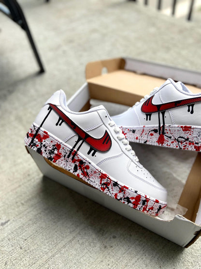 Custom Red Drippy Air Force 1 | Hand-Painted Drip Sneakers | Red Splatter Custom Shoes | Personalized Drip Design