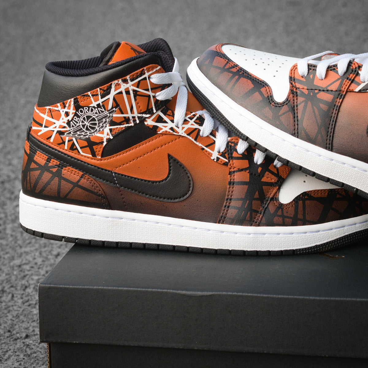 Custom Nike Air Jordan 1 Orange with White and Black Lines - Custom Sneaker - Hand-painted Shoes - Custom Jordan AJ1
