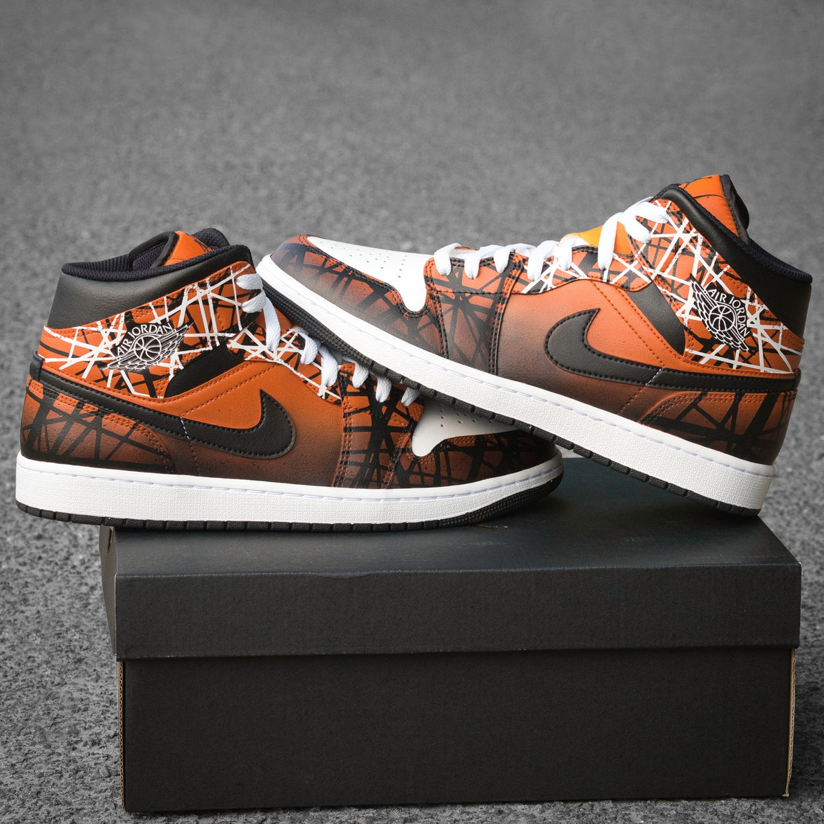 Custom Nike Air Jordan 1 Orange with White and Black Lines - Custom Sneaker - Hand-painted Shoes - Custom Jordan AJ1