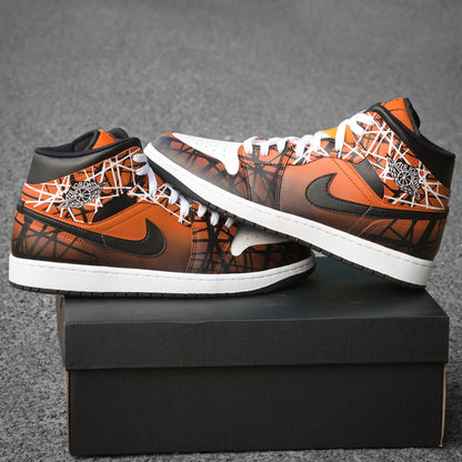 Custom Nike Air Jordan 1 Orange with White and Black Lines - Custom Sneaker - Hand-painted Shoes - Custom Jordan AJ1