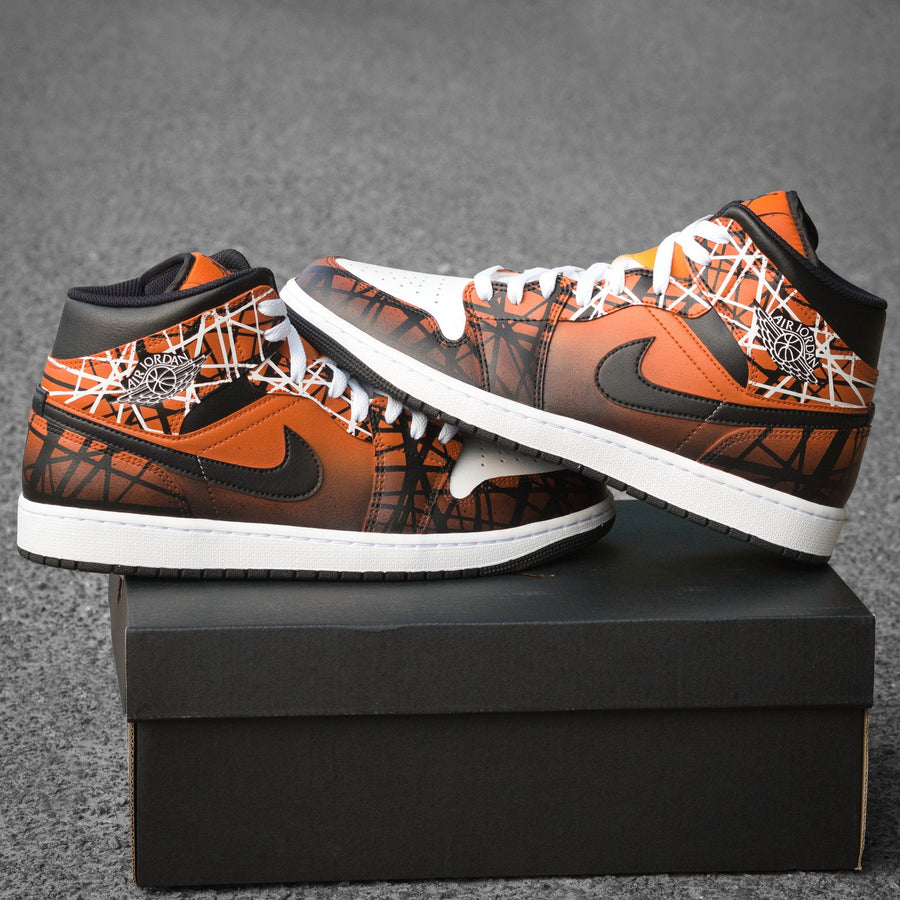 Custom Nike Air Jordan 1 Orange with White and Black Lines - Custom Sneaker - Hand-painted Shoes - Custom Jordan AJ1