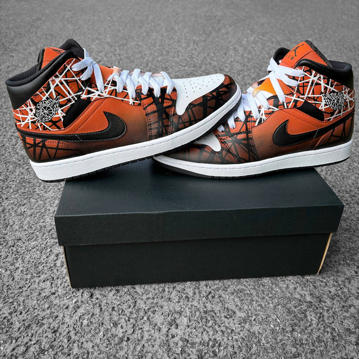 Custom Nike Air Jordan 1 Orange with White and Black Lines - Custom Sneaker - Hand-painted Shoes - Custom Jordan AJ1