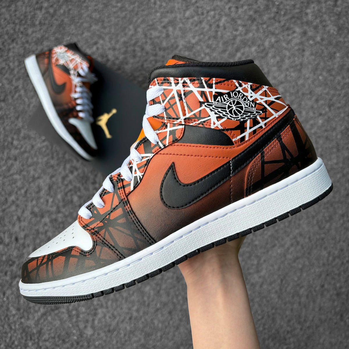 Custom Nike Air Jordan 1 Orange with White and Black Lines - Custom Sneaker - Hand-painted Shoes - Custom Jordan AJ1