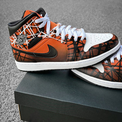 Custom Nike Air Jordan 1 Orange with White and Black Lines - Custom Sneaker - Hand-painted Shoes - Custom Jordan AJ1