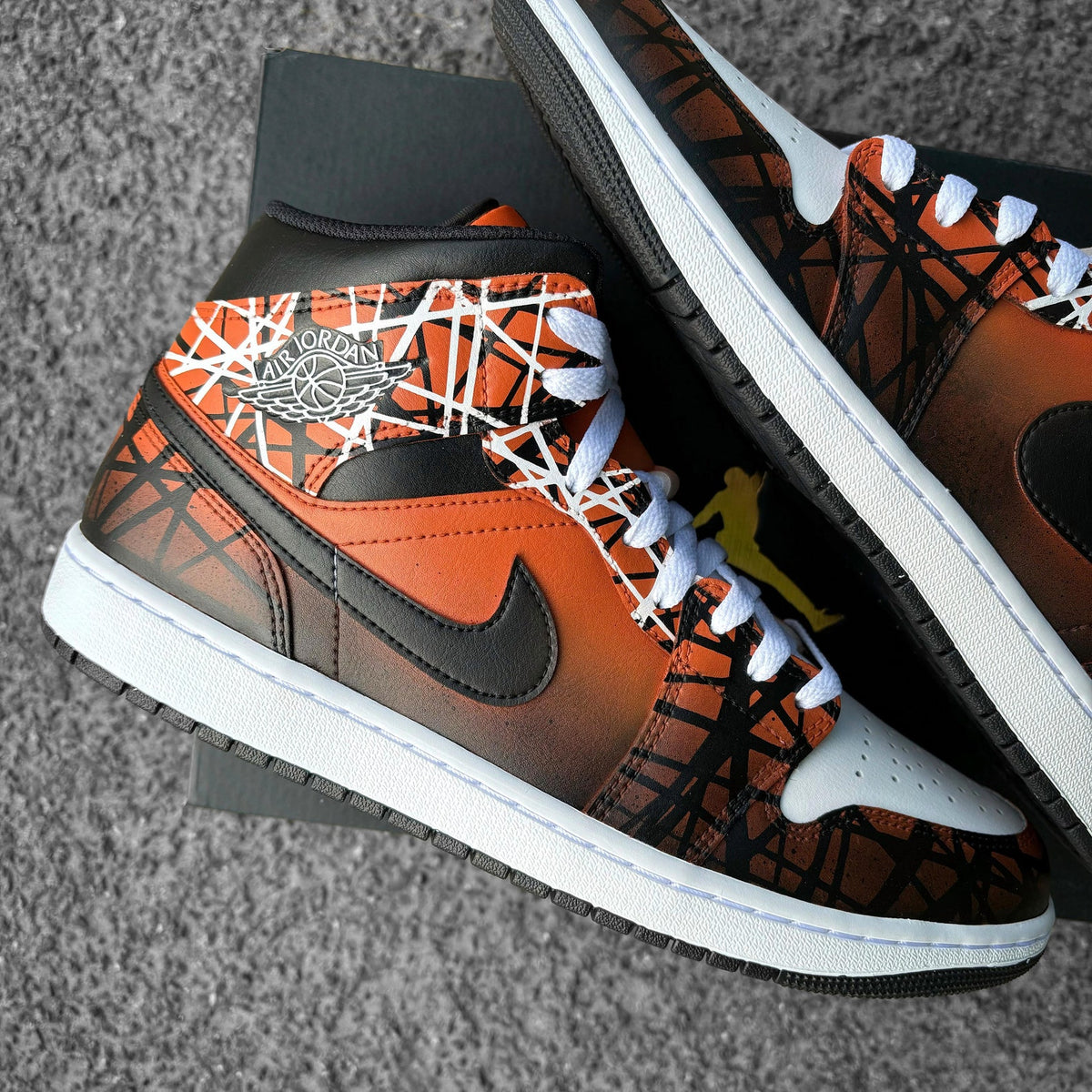 Custom Nike Air Jordan 1 Orange with White and Black Lines - Custom Sneaker - Hand-painted Shoes - Custom Jordan AJ1