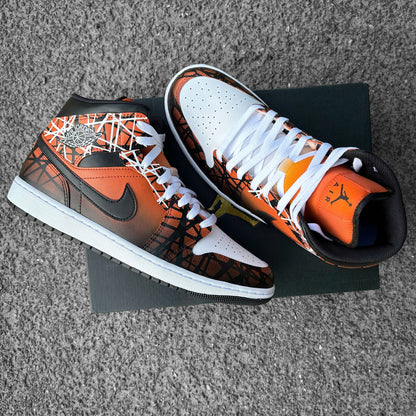 Custom Nike Air Jordan 1 Orange with White and Black Lines - Custom Sneaker - Hand-painted Shoes - Custom Jordan AJ1