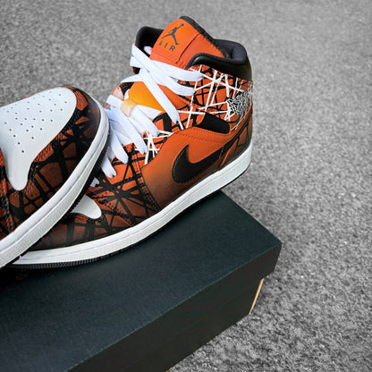 Custom Nike Air Jordan 1 Orange with White and Black Lines - Custom Sneaker - Hand-painted Shoes - Custom Jordan AJ1