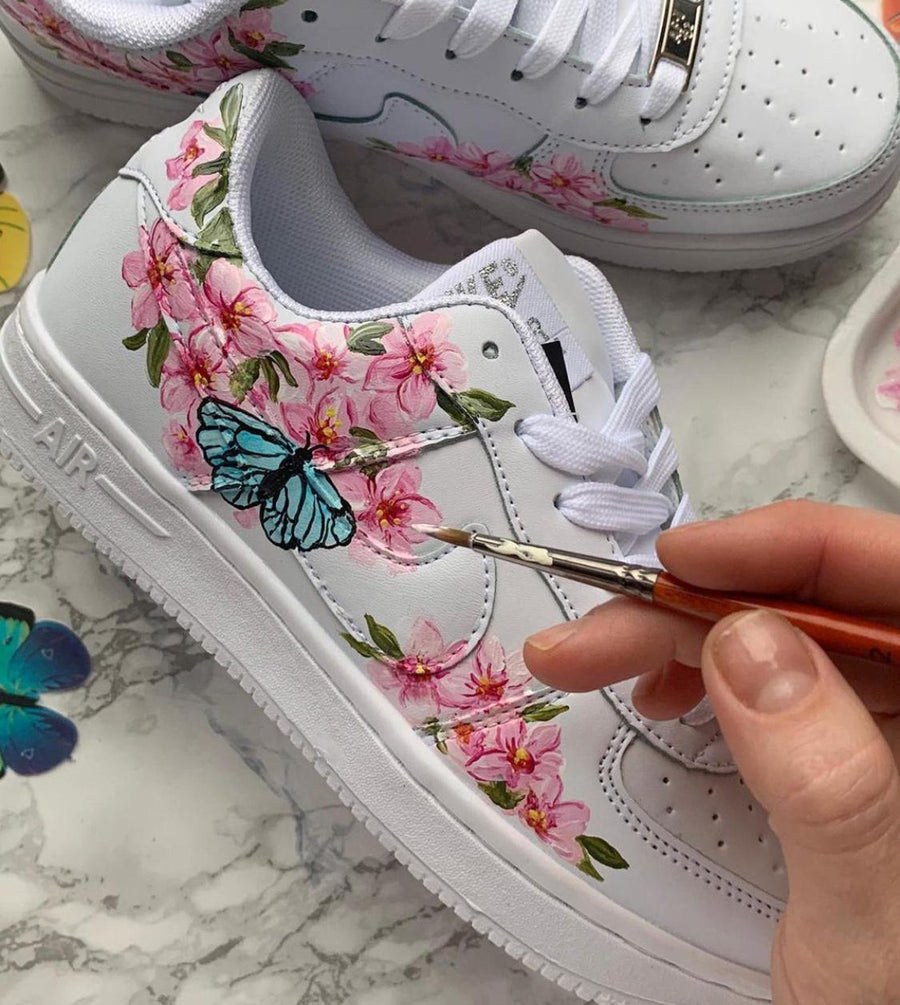 Hand Painted Sneakers | Custom Floral Butterfly Design