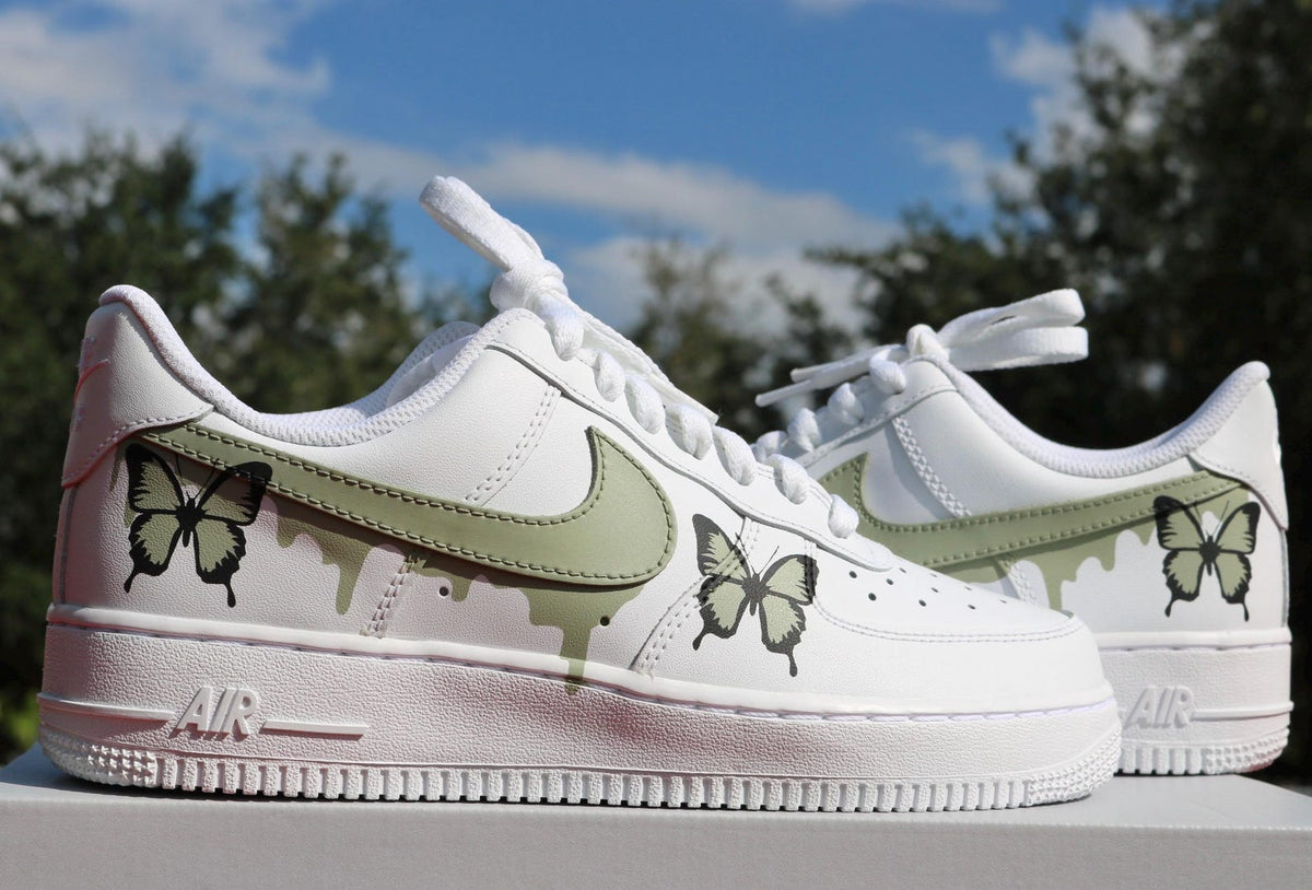 Custom Sage Drip AF1, Womens Butterfly AF1, Air Force 1 Customs, Sage Green Butterfly, Gift for Her, Butterfly AF1