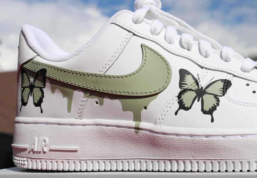 Custom Sage Drip AF1, Womens Butterfly AF1, Air Force 1 Customs, Sage Green Butterfly, Gift for Her, Butterfly AF1