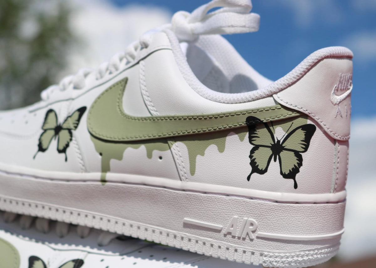 Custom Sage Drip AF1, Womens Butterfly AF1, Air Force 1 Customs, Sage Green Butterfly, Gift for Her, Butterfly AF1