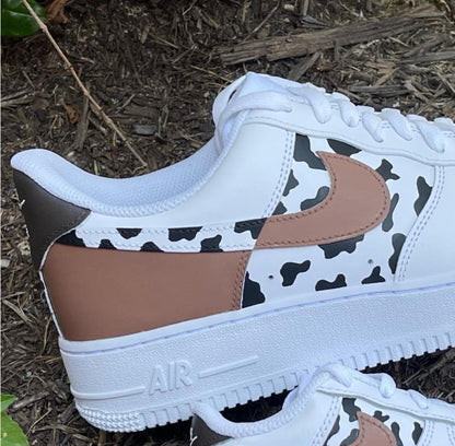 Hand-Painted Cow Print AF1 Sneakers, Custom Cowgirl Shoes