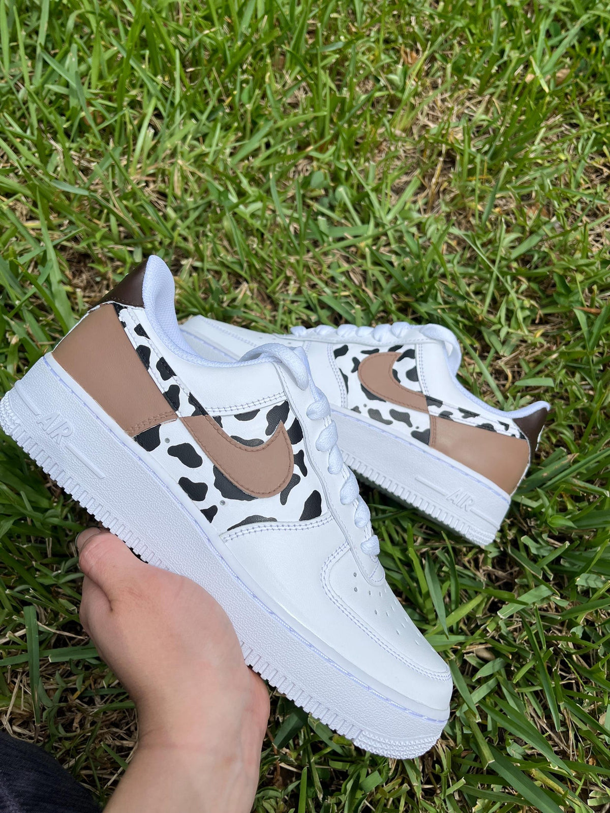 Hand-Painted Cow Print AF1 Sneakers, Custom Cowgirl Shoes