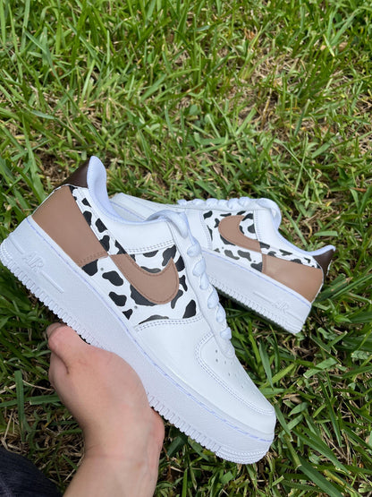 Hand-Painted Cow Print AF1 Sneakers, Custom Cowgirl Shoes