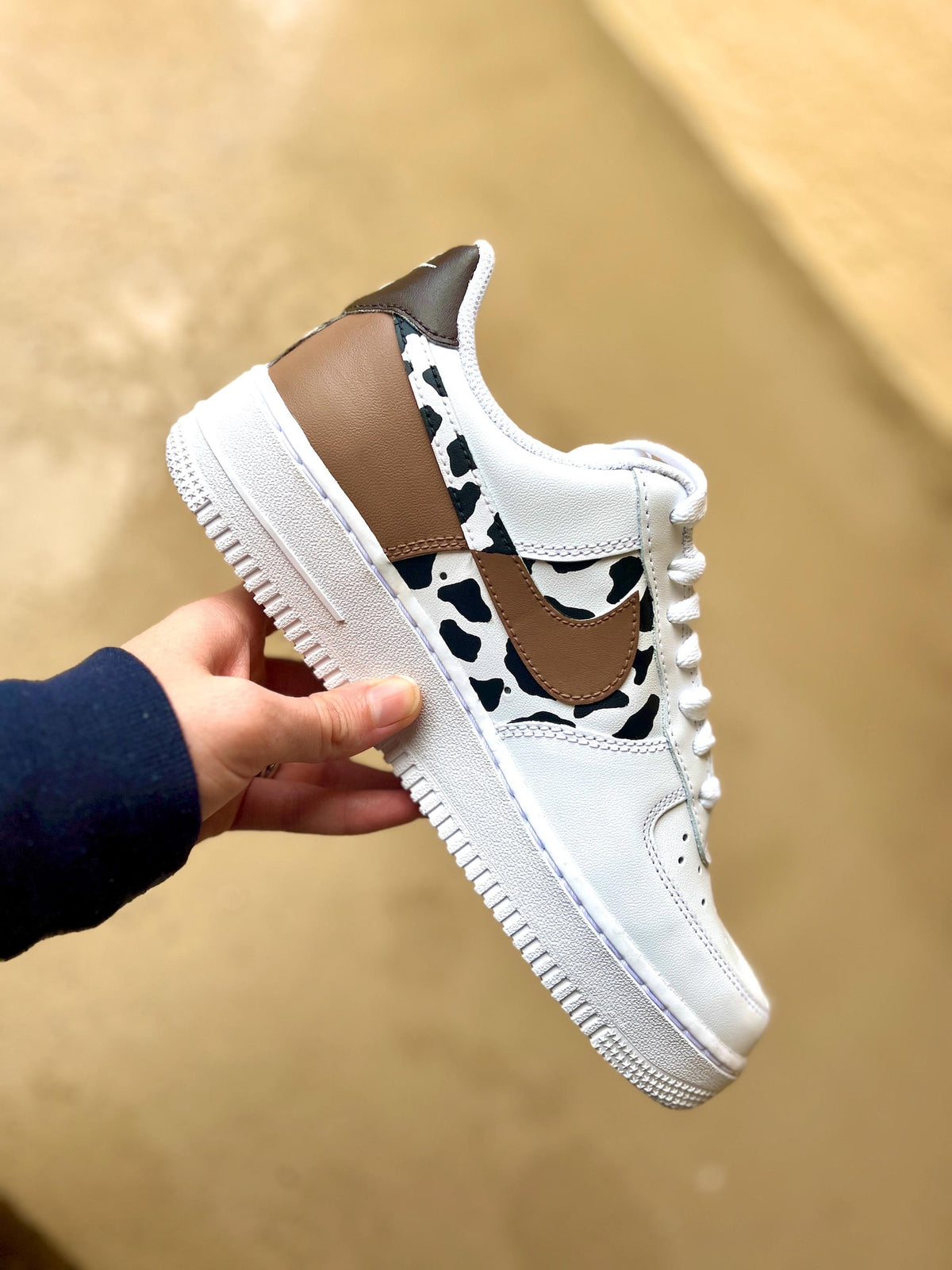 Hand-Painted Cow Print AF1 Sneakers, Custom Cowgirl Shoes
