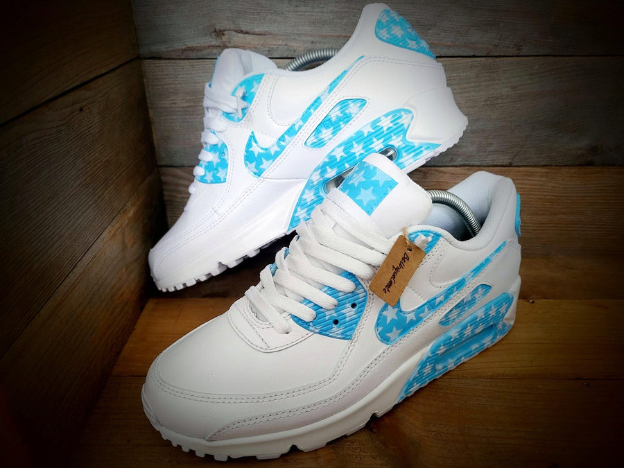 Custom Painted Air Max 90/Sneakers/Shoes/Kicks/Premium/Personalised/Pale Blue Stars