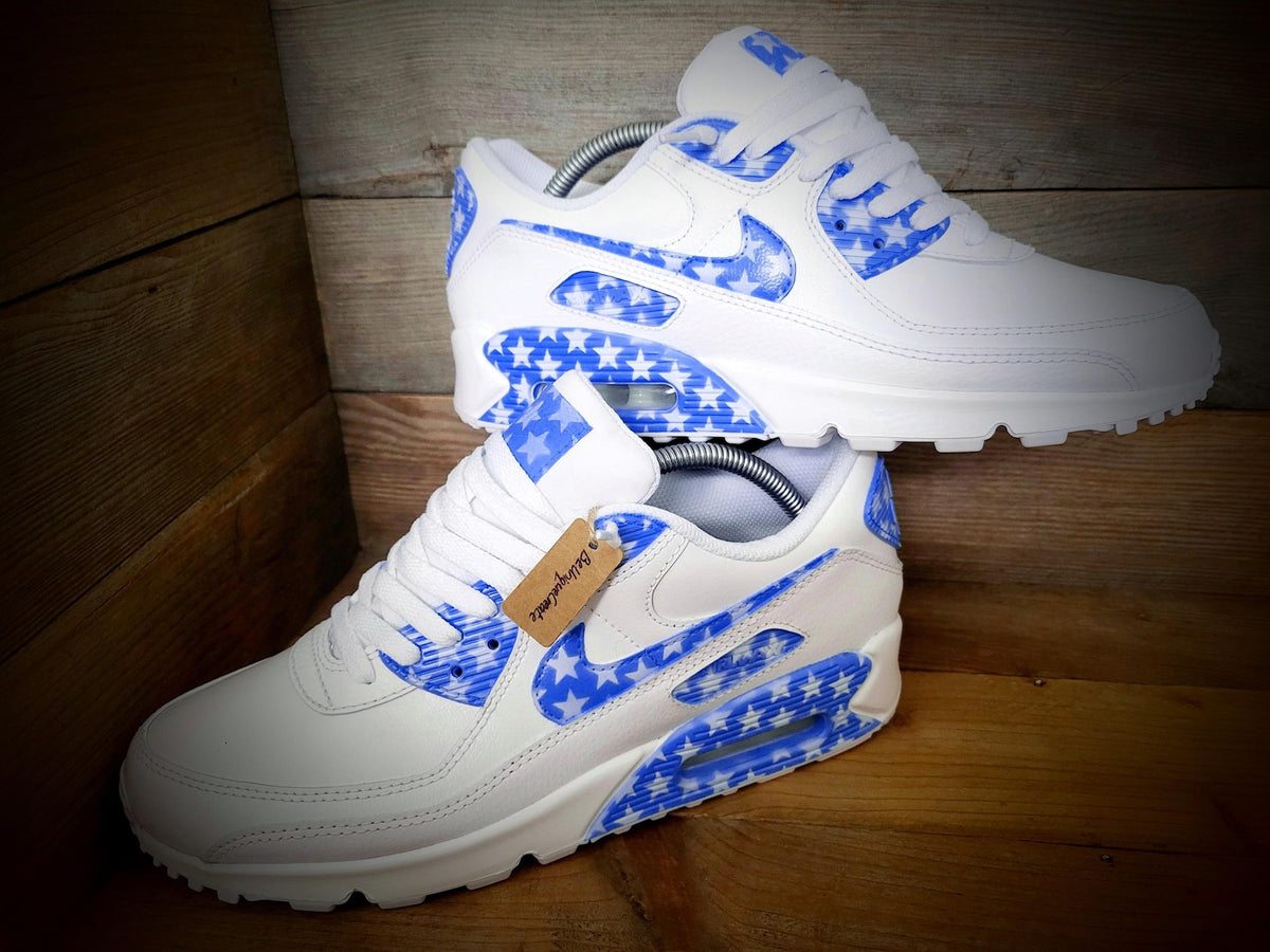 Custom Painted Air Max 90/Sneakers/Shoes/Kicks/Premium/Personalised/Blue Stars