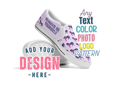 Custom Slip On Shoes for Women Personalized Skate Shoe for Men Skateboard Loafers Laceless Canvas Skater Any Color Photo Image Logo Text