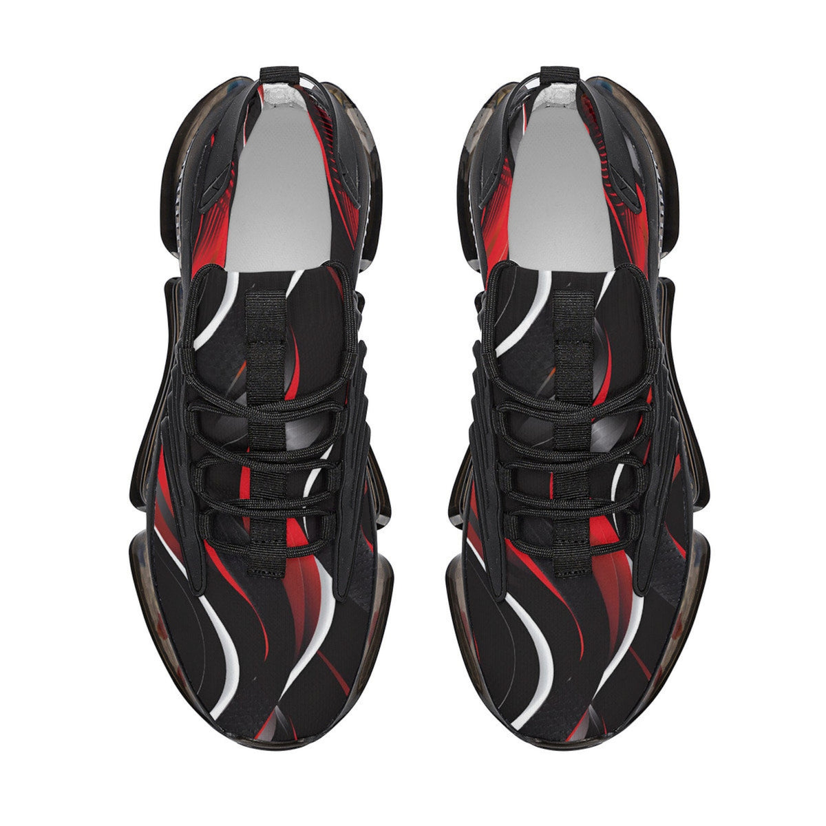 Red and Black Mens Air Cushion Sneakers, Breathable Mesh Running Sport Print Lace Up Trainers Designer Casual Gym Shoes Footwear