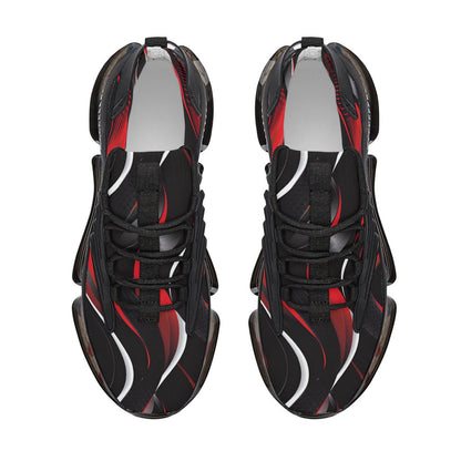 Red and Black Mens Air Cushion Sneakers, Breathable Mesh Running Sport Print Lace Up Trainers Designer Casual Gym Shoes Footwear