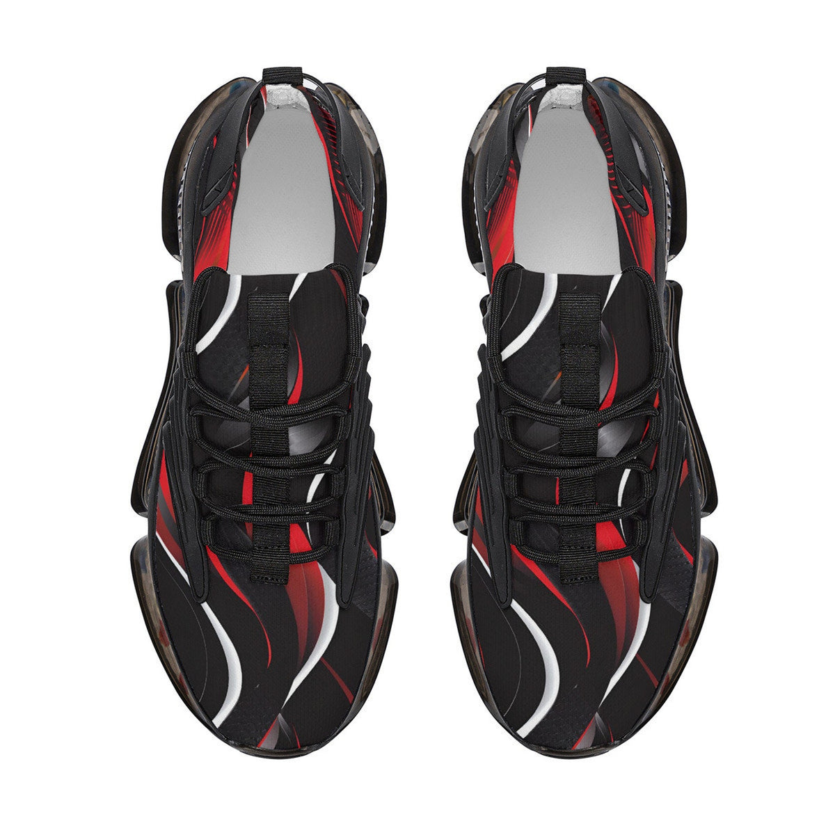 Red and Black Mens Air Cushion Sneakers, Breathable Mesh Running Sport Print Lace Up Trainers Designer Casual Gym Shoes Footwear