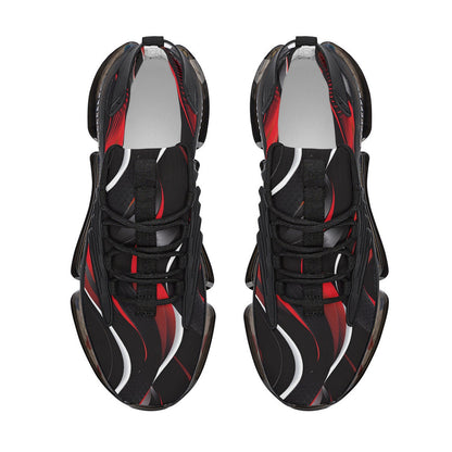 Red and Black Mens Air Cushion Sneakers, Breathable Mesh Running Sport Print Lace Up Trainers Designer Casual Gym Shoes Footwear