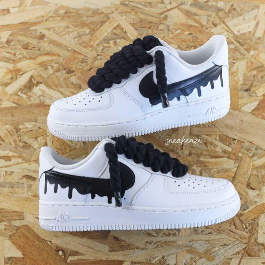 Air Force 1 custom rope laces sneakers - chunky black rope drip lace sneakers unisex