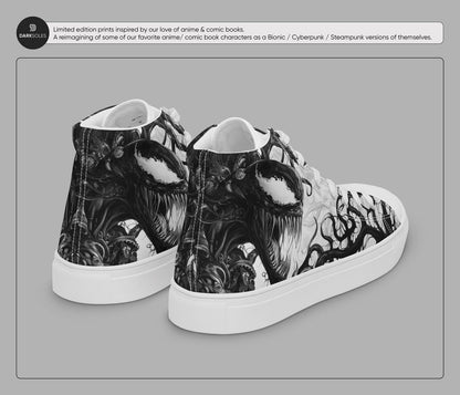 Men's Custom Symbiote High Top Sneakers | Black and White Alien Canvas Shoes | Anime Style Streetwear | Goth Edgy Men’s Footwear
