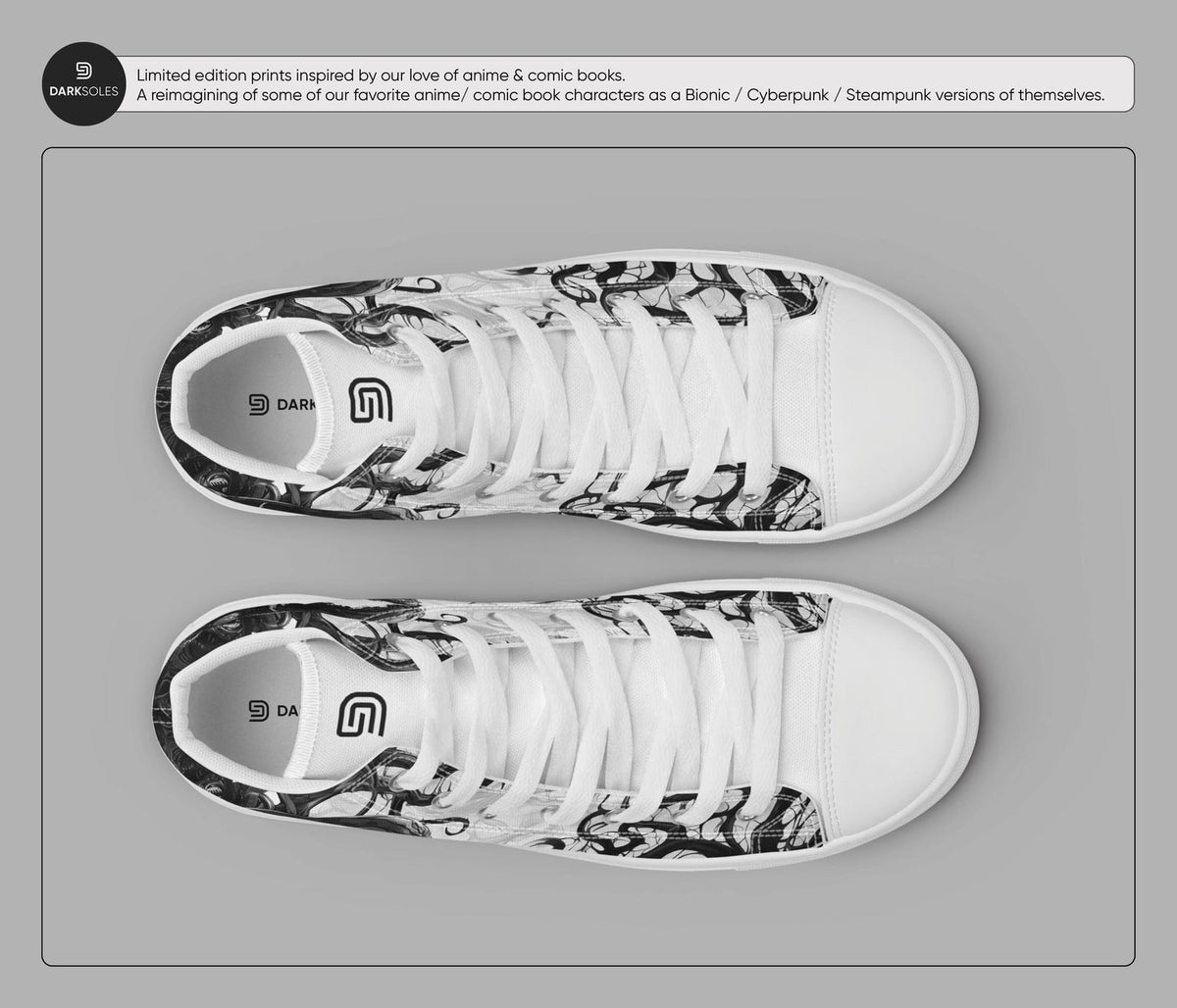 Men's Custom Symbiote High Top Sneakers | Black and White Alien Canvas Shoes | Anime Style Streetwear | Goth Edgy Men’s Footwear