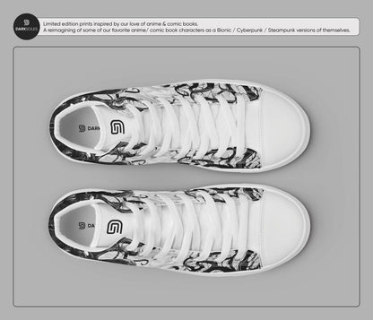 Men's Custom Symbiote High Top Sneakers | Black and White Alien Canvas Shoes | Anime Style Streetwear | Goth Edgy Men’s Footwear