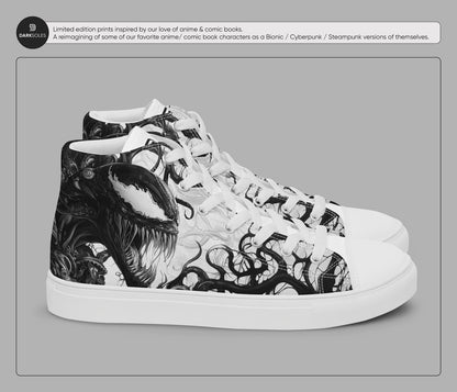 Men's Custom Symbiote High Top Sneakers | Black and White Alien Canvas Shoes | Anime Style Streetwear | Goth Edgy Men’s Footwear