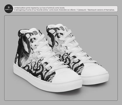 Men's Custom Symbiote High Top Sneakers | Black and White Alien Canvas Shoes | Anime Style Streetwear | Goth Edgy Men’s Footwear