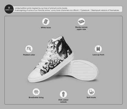 Men's Custom Symbiote High Top Sneakers | Black and White Alien Canvas Shoes | Anime Style Streetwear | Goth Edgy Men’s Footwear