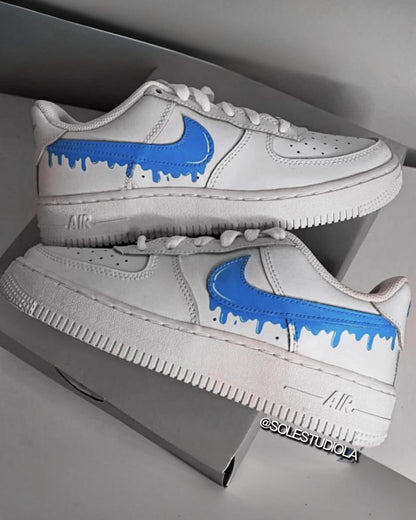 Custom Blue Drip Air Force 1 Sneakers, Hand-Painted Nike Shoes