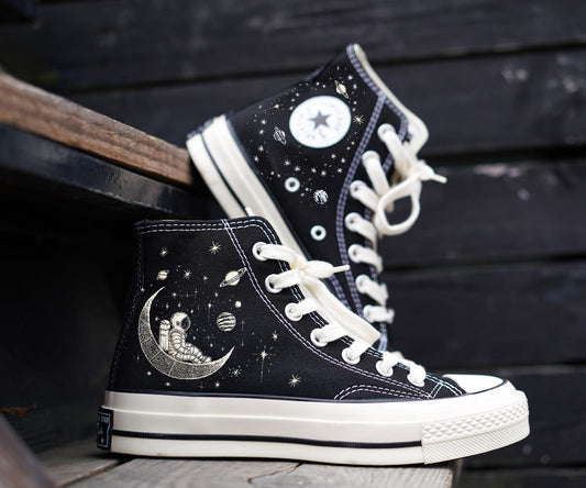 Embroidered Astronaut Converse: Custom Galaxy Chuck Taylor Shoes for Him
