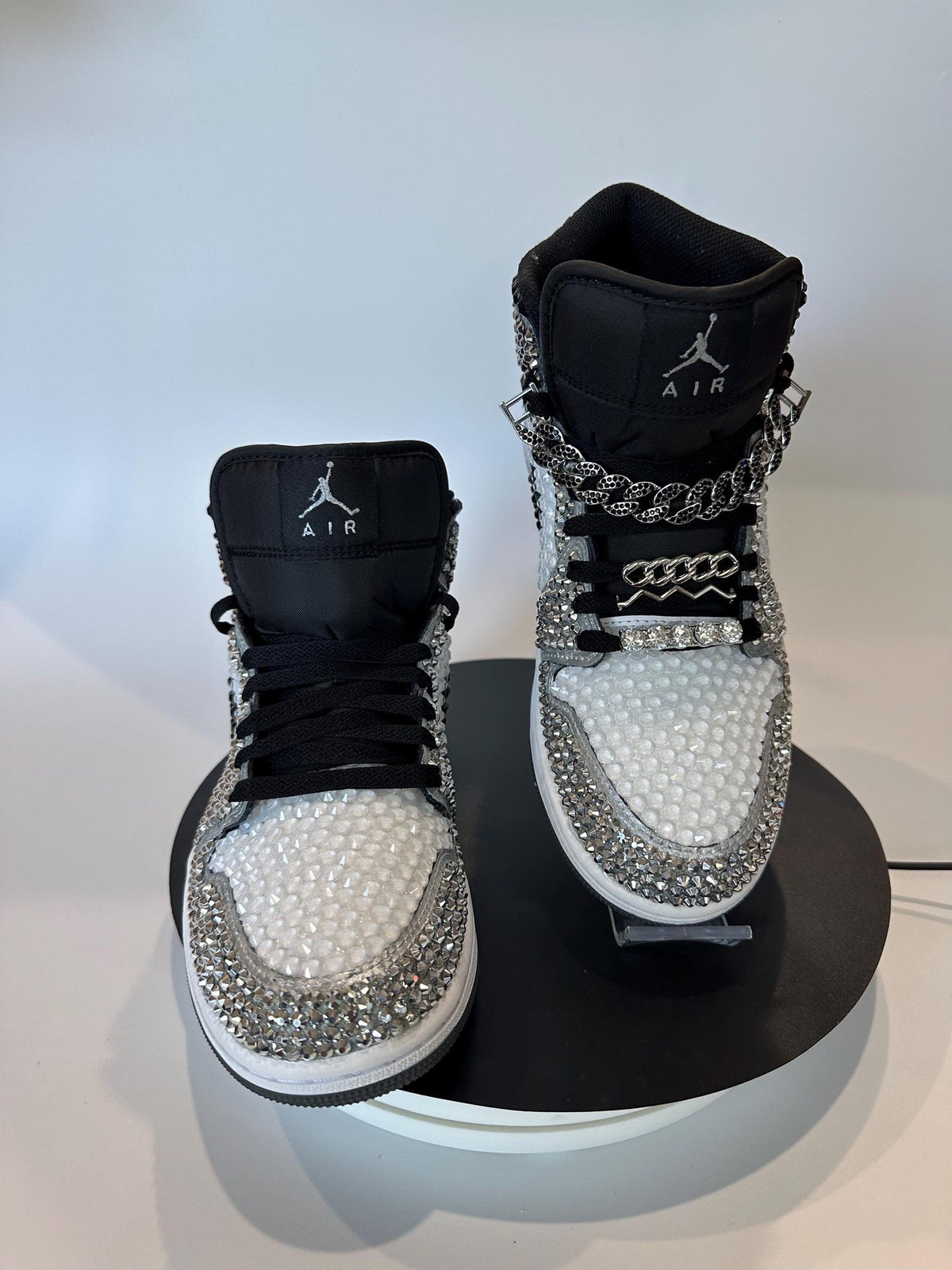 Fully Blinged Jordan 1 Mids- Chrome, Custom Rhinestone Sneakers, Bedazzled Nikes, Teen Gift, prom shoe, Sneaker Ball, Toddler Kid Adult