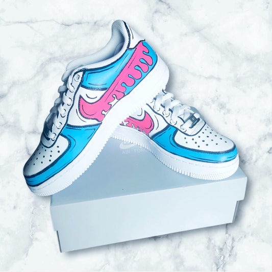 Nike Air Force One AF1 Blue Pink Drip Kids Children Adult Shoes