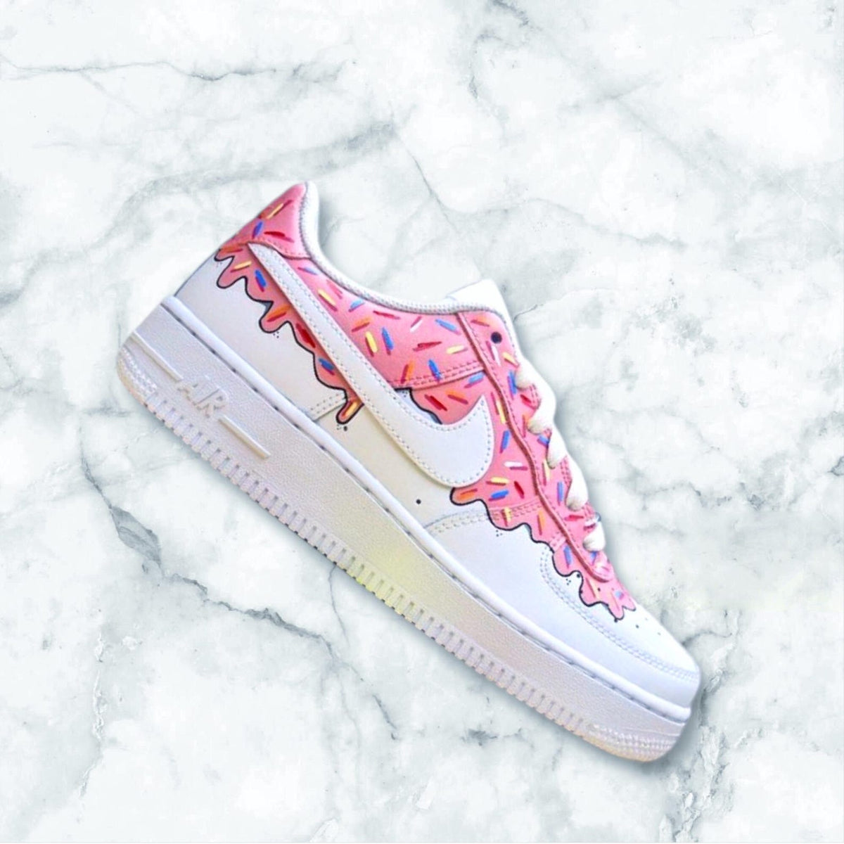 Custom Pink Icing Drip Nike Air Force 1 with Sprinkles | Hand-Painted Donut AF1 Shoes | Cute Dessert-Themed Sneakers | Custom Pink Drip Air