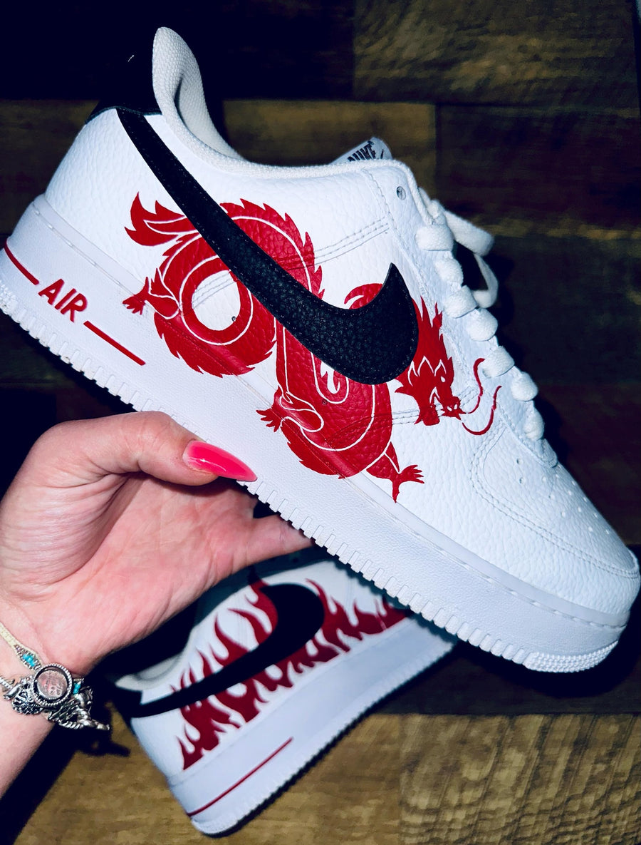 Custom Nike AirForce 1, Dragon & Flames, Hand-Painted Gift, Low Dunks, Cool New Trending