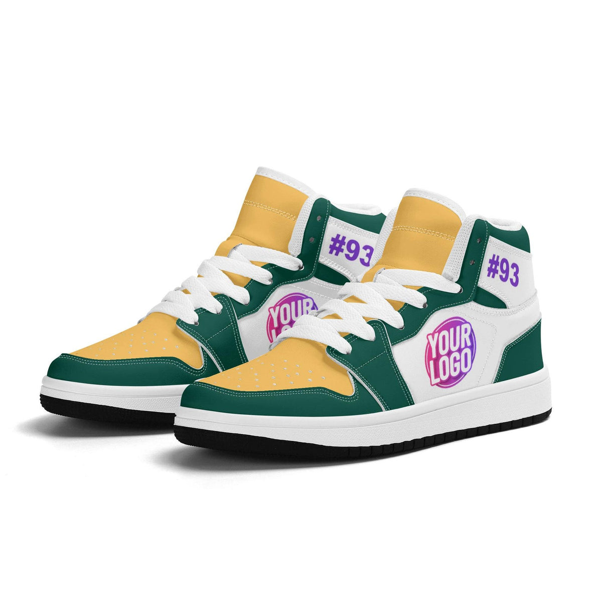 Custom Las Vegas Inspired Sneakers | Personalized Gold & Green High-Tops | Unisex and Kids Gift