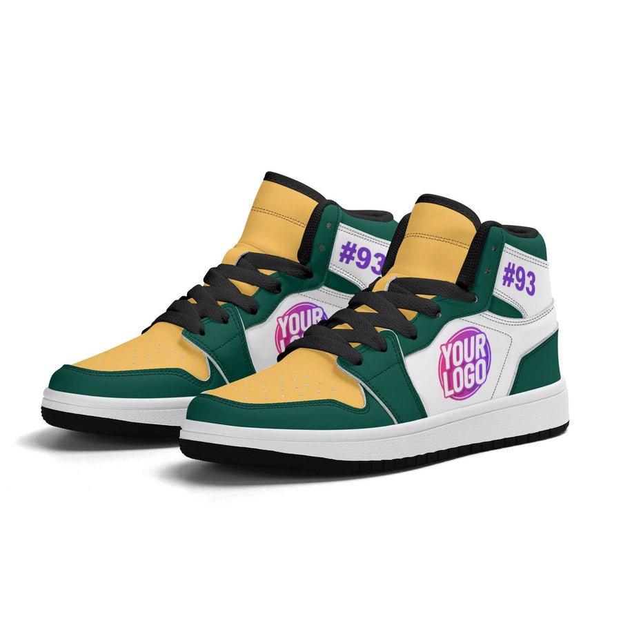 Custom Las Vegas Inspired Sneakers | Personalized Gold & Green High-Tops | Unisex and Kids Gift