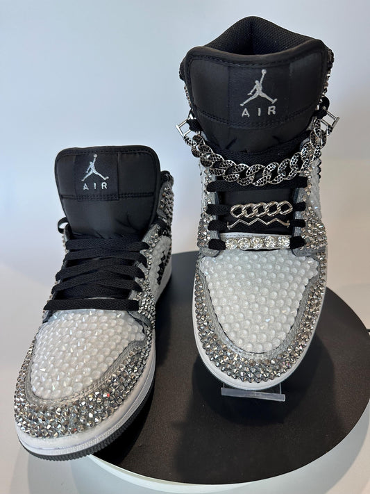 Fully Blinged Jordan 1 Mids- Chrome, Custom Rhinestone Sneakers, Bedazzled Nikes, Teen Gift, prom shoe, Sneaker Ball, Toddler Kid Adult