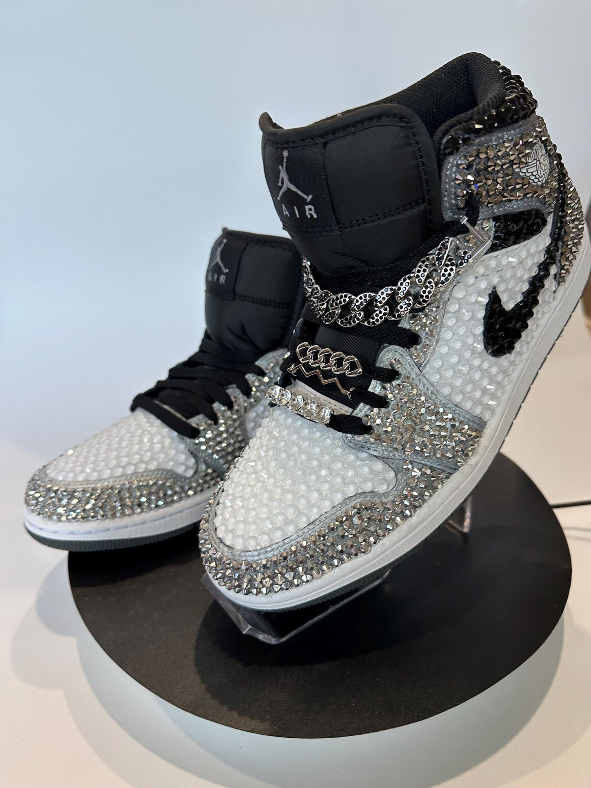 Fully Blinged Jordan 1 Mids- Chrome, Custom Rhinestone Sneakers, Bedazzled Nikes, Teen Gift, prom shoe, Sneaker Ball, Toddler Kid Adult