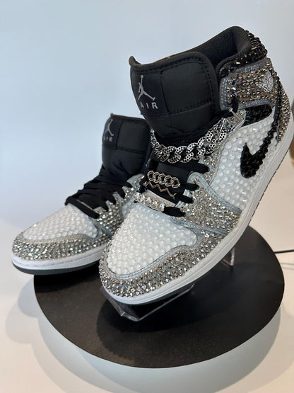 Fully Blinged Jordan 1 Mids- Chrome, Custom Rhinestone Sneakers, Bedazzled Nikes, Teen Gift, prom shoe, Sneaker Ball, Toddler Kid Adult