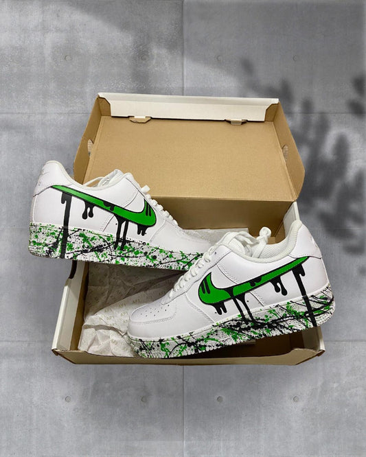 Custom Green Drippy Sneakers | Hand-Painted Drip Design Shoes | Personalized Green Drip Nikes | Custom Splatter Sneakers