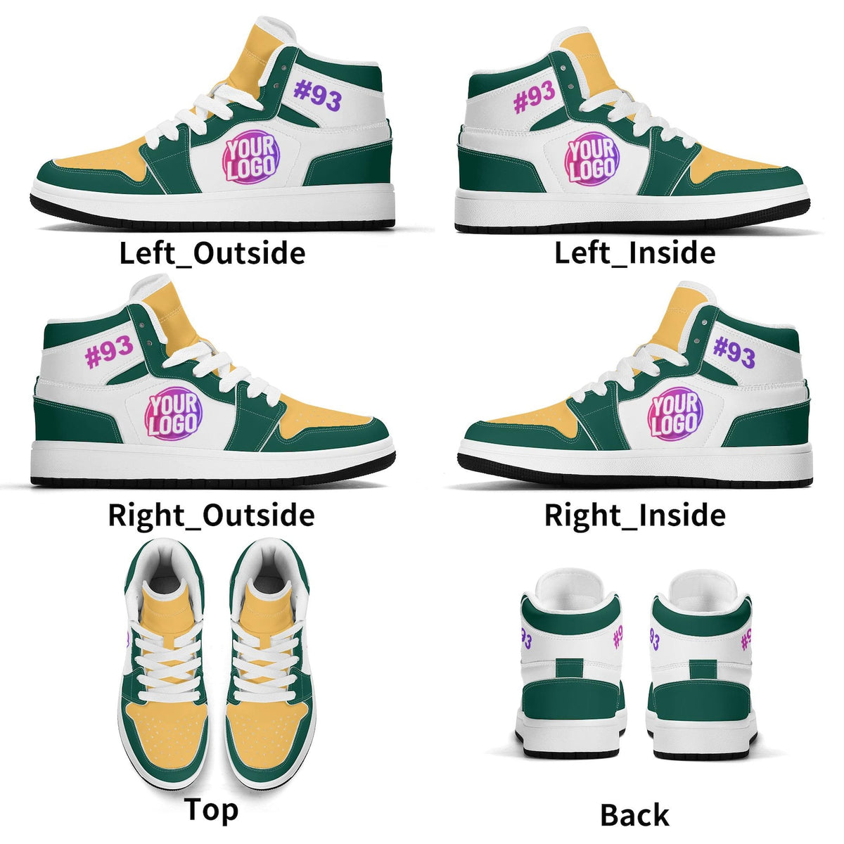 Custom Las Vegas Inspired Sneakers | Personalized Gold & Green High-Tops | Unisex and Kids Gift