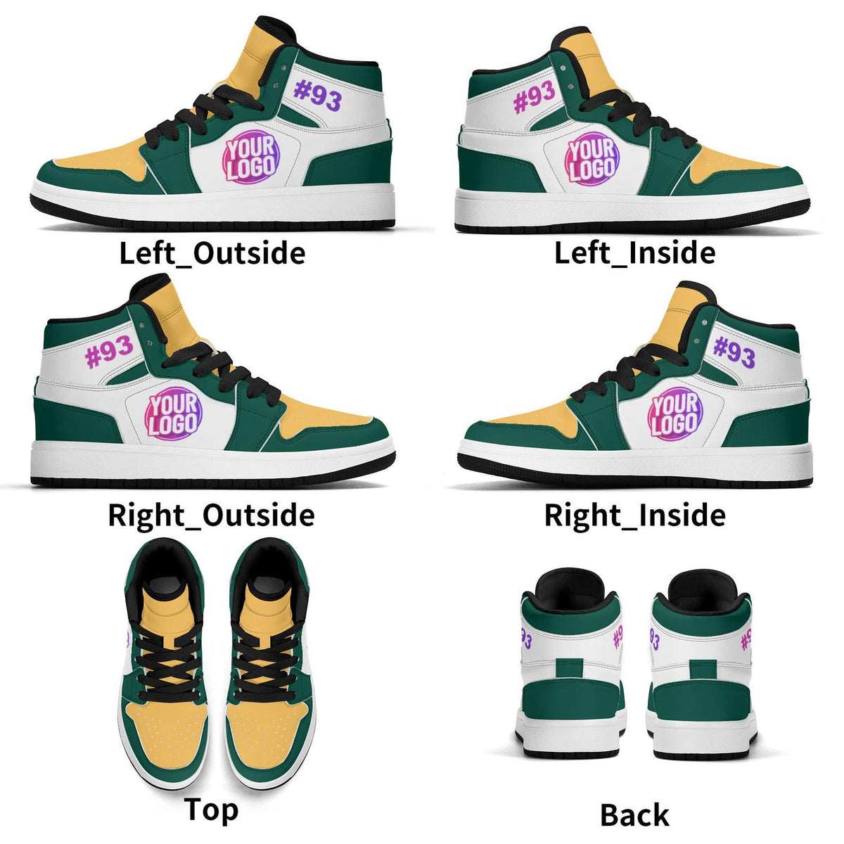 Custom Las Vegas Inspired Sneakers | Personalized Gold & Green High-Tops | Unisex and Kids Gift