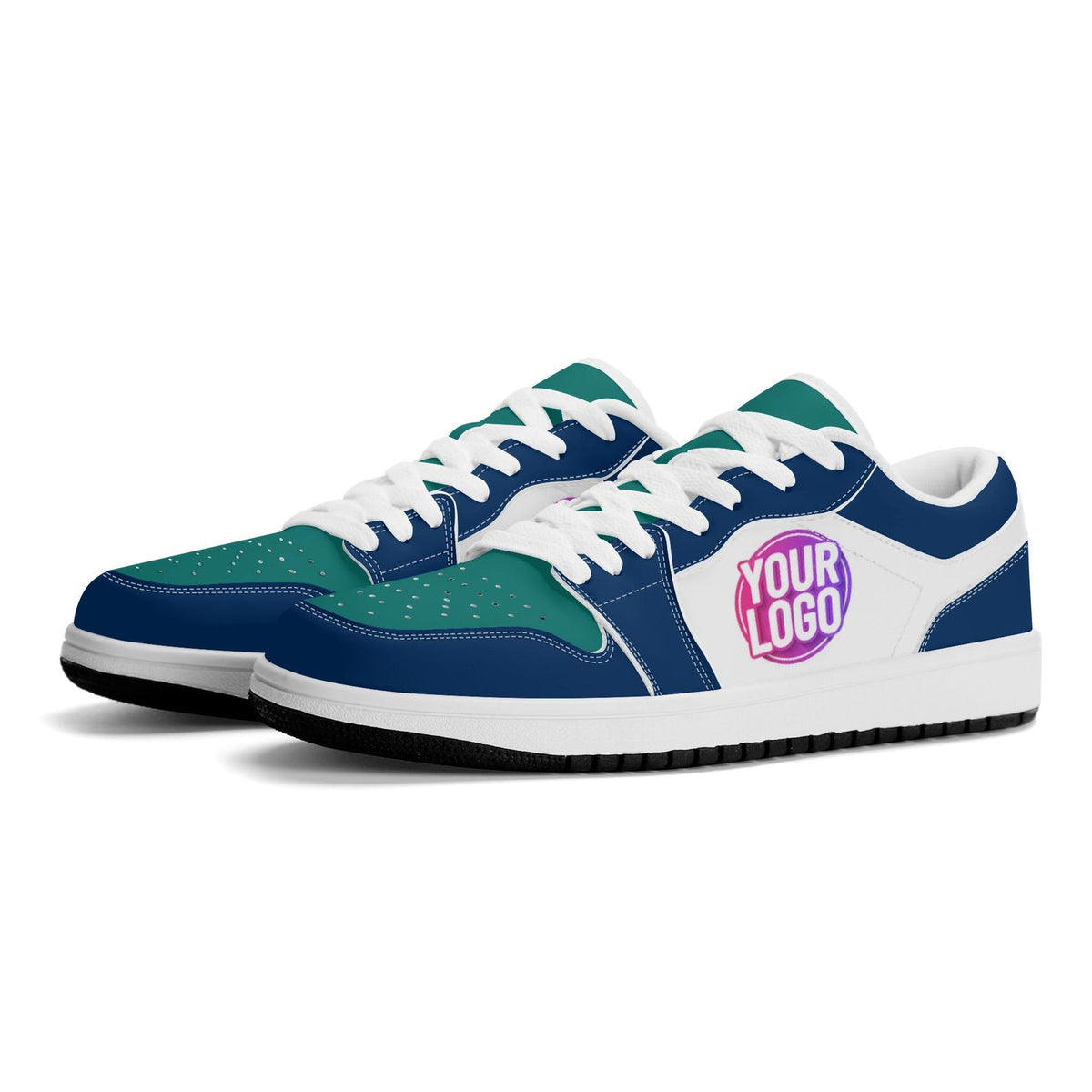 Custom Seattle-Inspired Low-Top Sneakers | Personalized Blue & Teal Shoes | Unisex and Kids Gift