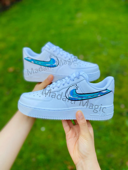 Hand Painted Custom Air Force 1 Low Cartoon Wave AF1 Customized Made to Order Woman Man Sneakers Handmade Shoes
