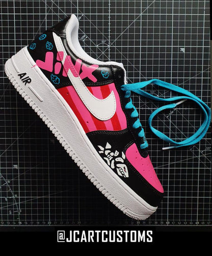 Custom Painted Jinx from the series, Unique high quality drawn shoes, Ideal for a gift, hero and villain vi, caityln arcane series kids gift